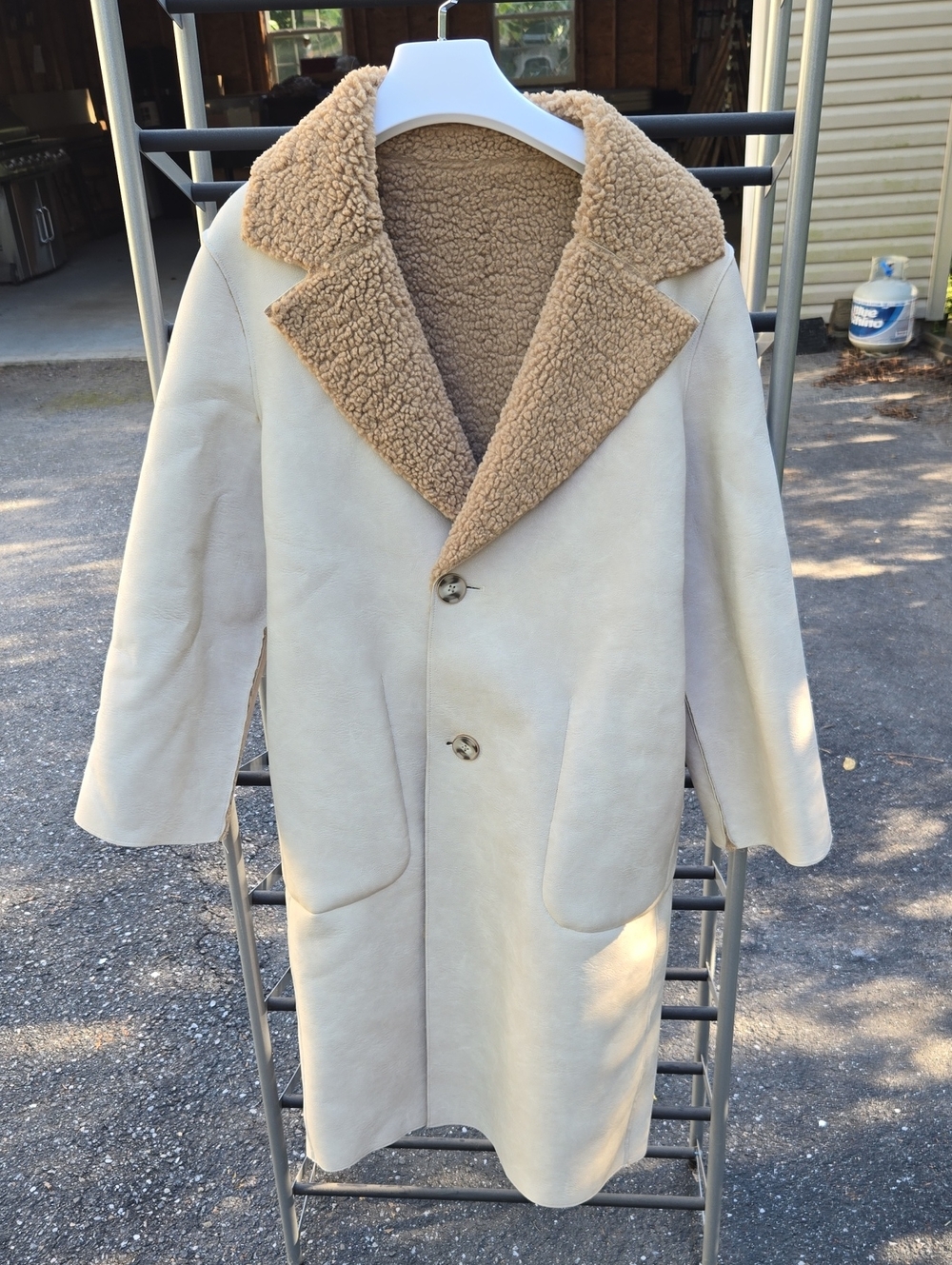 Petite Studio NYC Xs Reversible Cream Shearling-Trim Coat